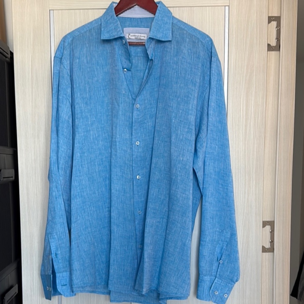 Coton Colors Blue Casual Button Down Shirt